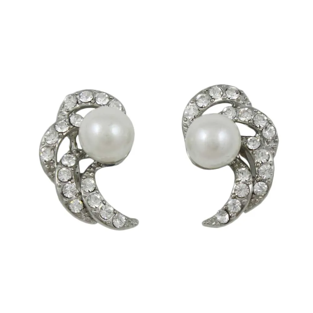 Crystal Waves with White Imitation Pearl Clip Earring - PRE813C