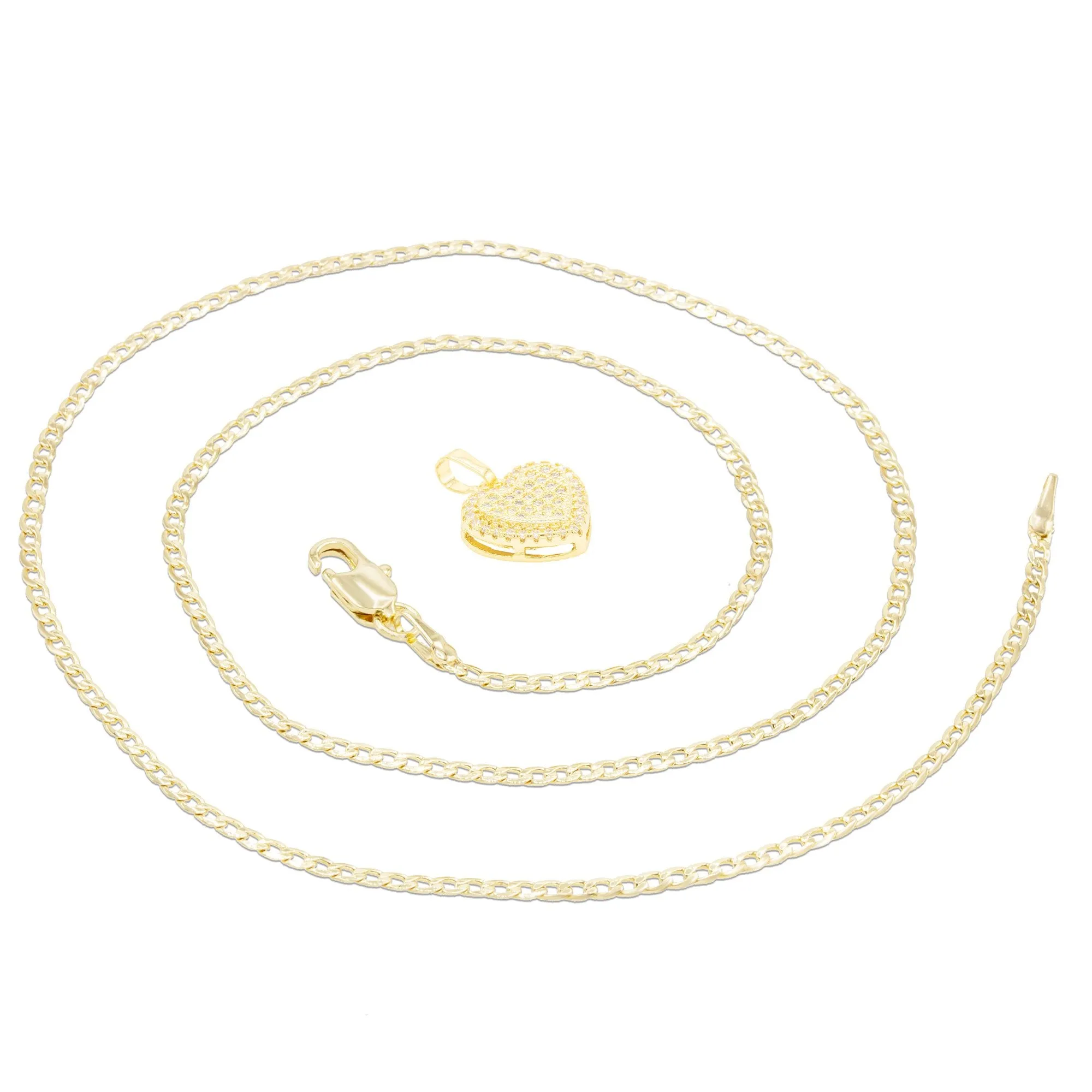 Cubic Zirconia 14K Gold Filled Dual Heart Pendant Necklace Set