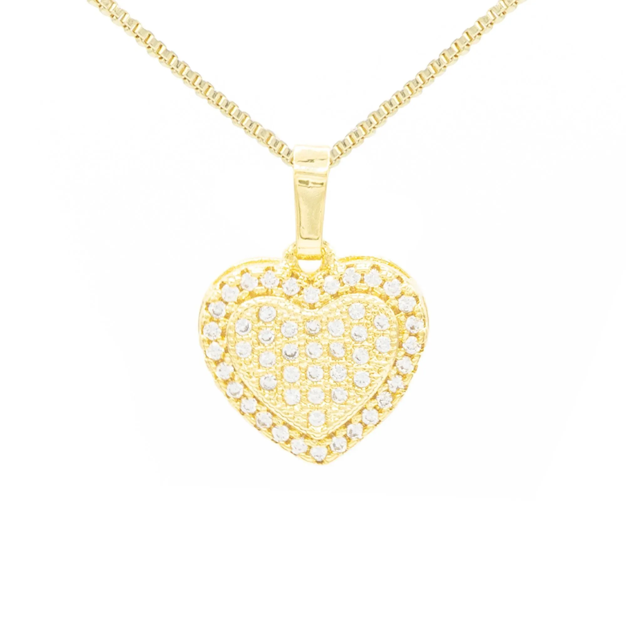 Cubic Zirconia 14K Gold Filled Dual Heart Pendant Necklace Set