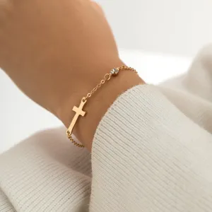 Cubic Zirconia & 18K Gold-Plated Cross Charm Bracelet