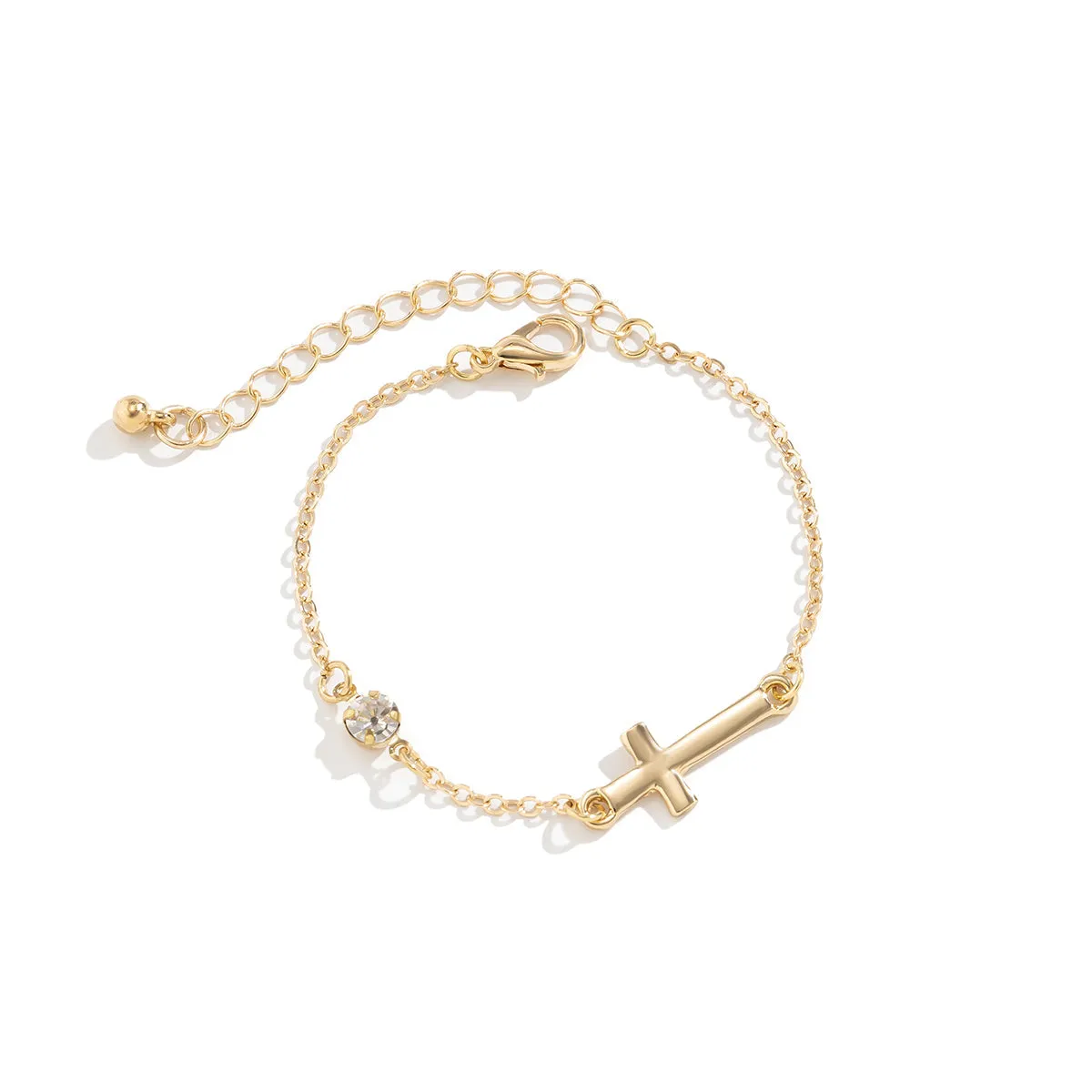 Cubic Zirconia & 18K Gold-Plated Cross Charm Bracelet