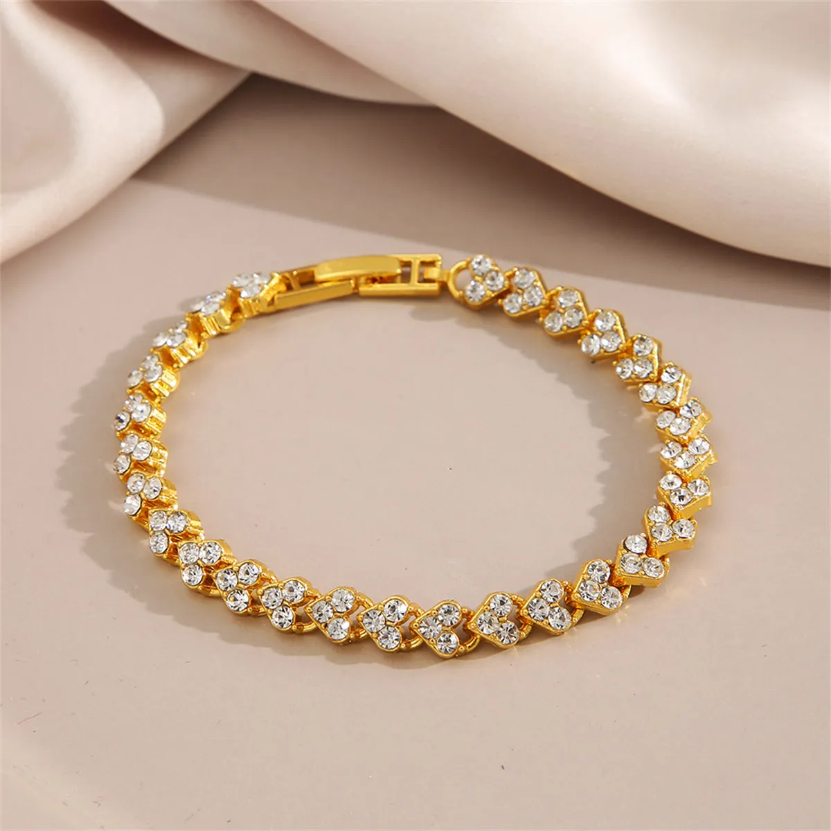 Cubic Zirconia & 18K Gold-Plated Heart Chain Bracelet
