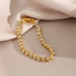 Cubic Zirconia & 18K Gold-Plated Heart Chain Bracelet
