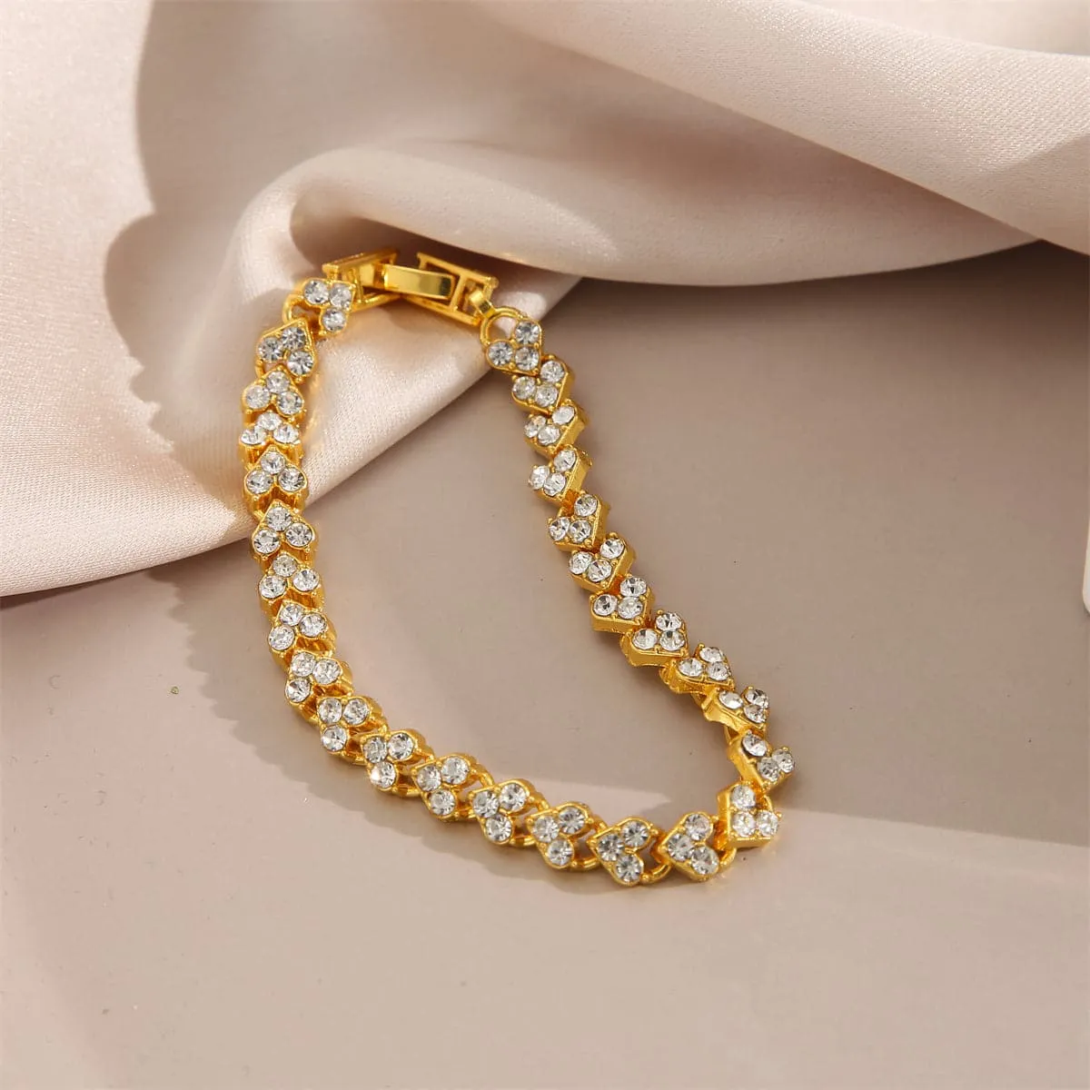 Cubic Zirconia & 18K Gold-Plated Heart Chain Bracelet