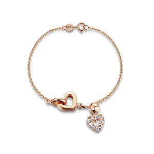 Cubic Zirconia & 18K Rose Gold-Plated Heart Bracelet
