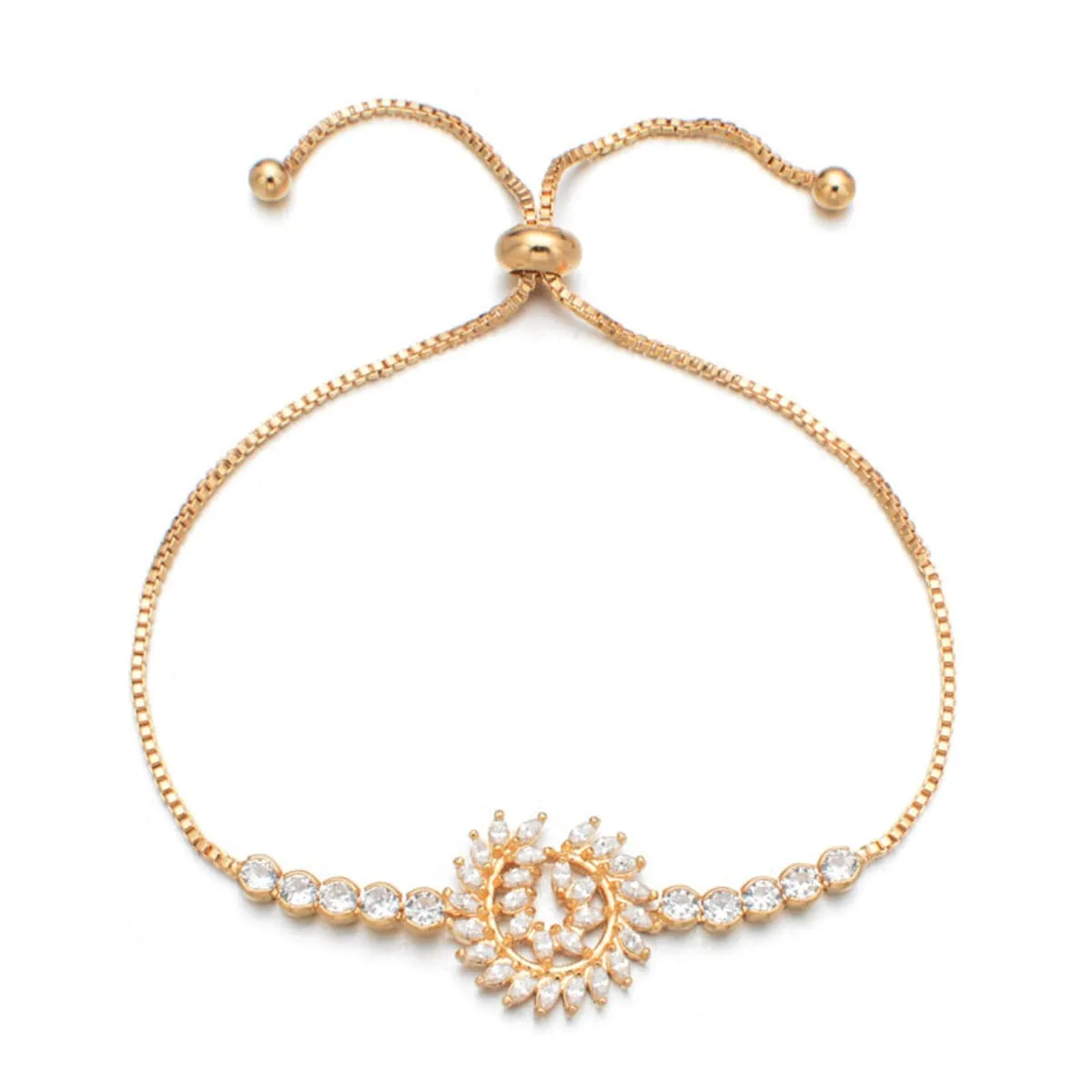 Cubic Zirconia & Crystal 18K Gold-Plated Feather Adjustable Bracelet