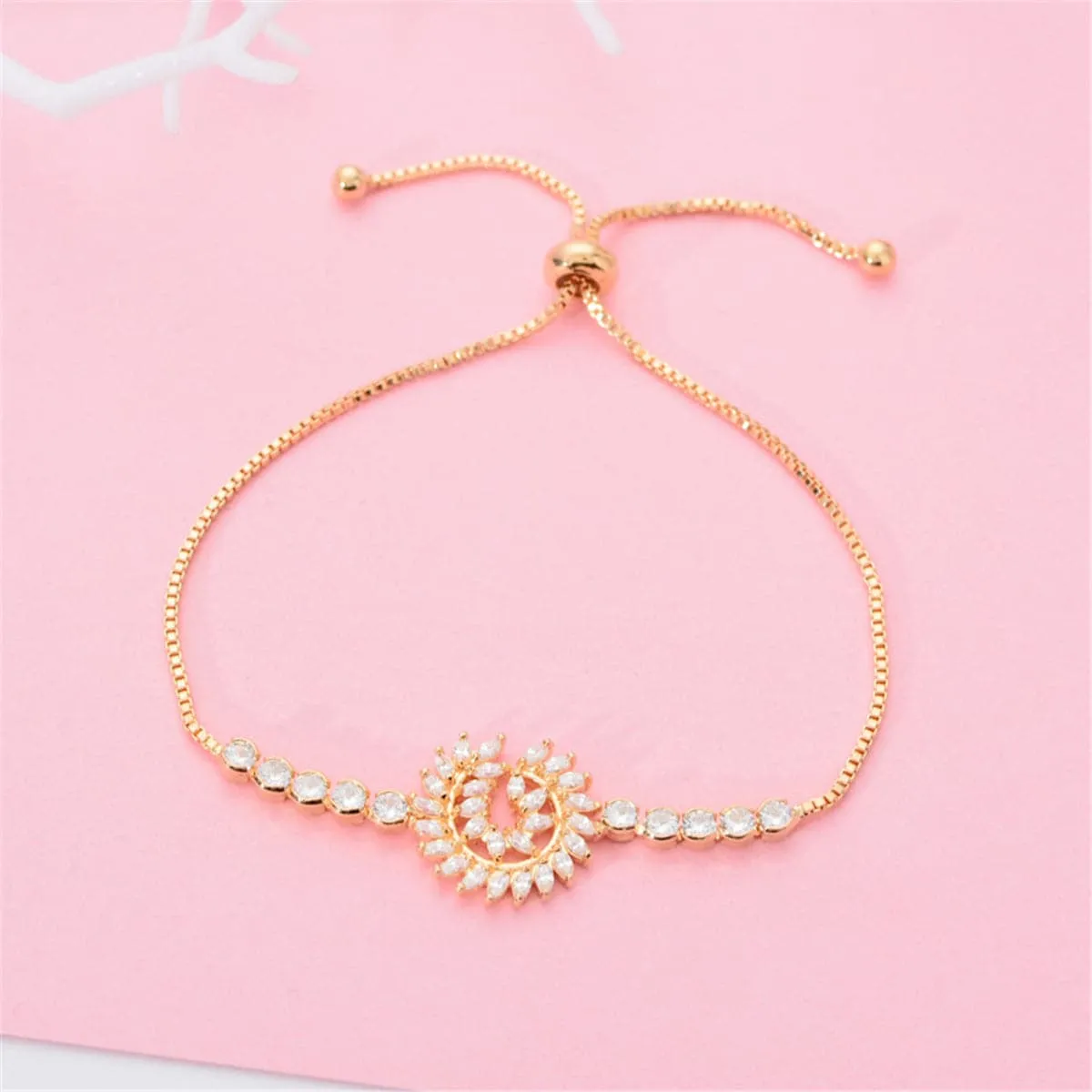 Cubic Zirconia & Crystal 18K Gold-Plated Feather Adjustable Bracelet