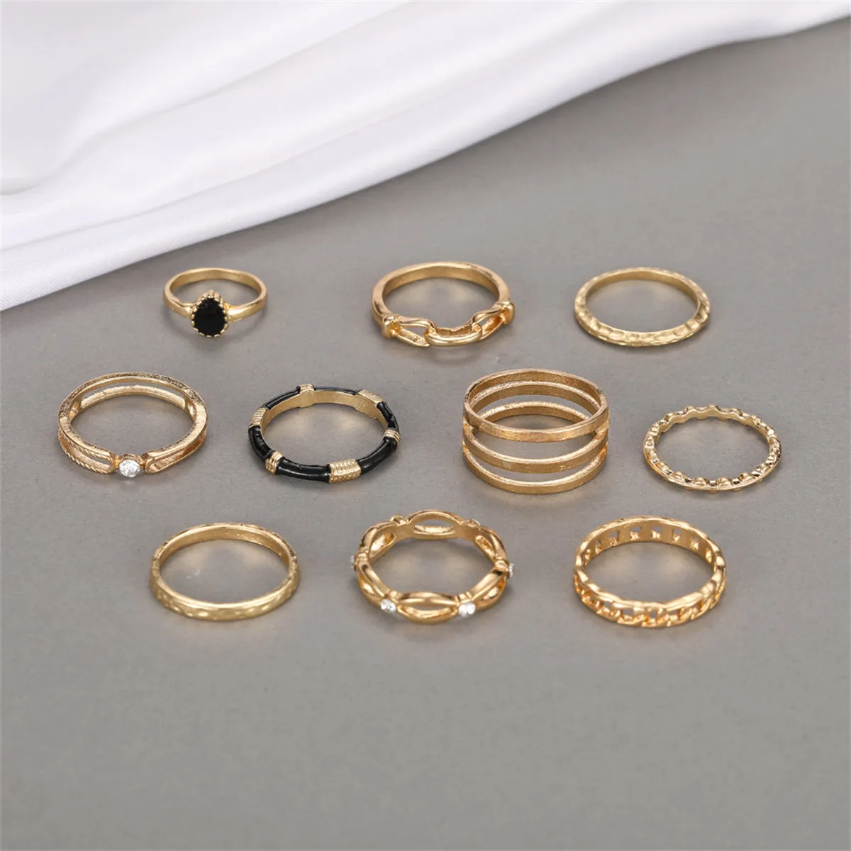 Cubic Zirconia & Enamel 18K Gold-Plated Layered Ring Set