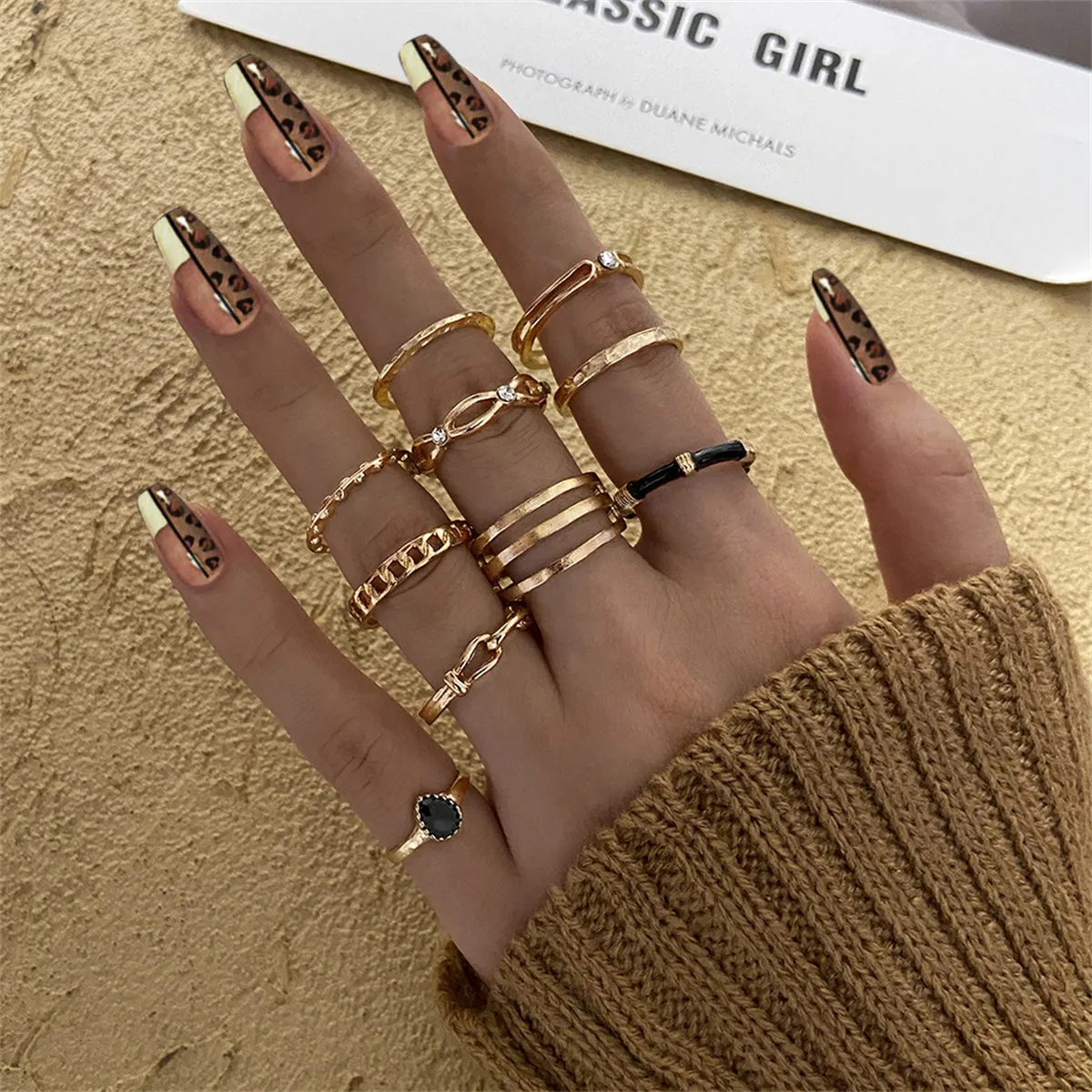 Cubic Zirconia & Enamel 18K Gold-Plated Layered Ring Set