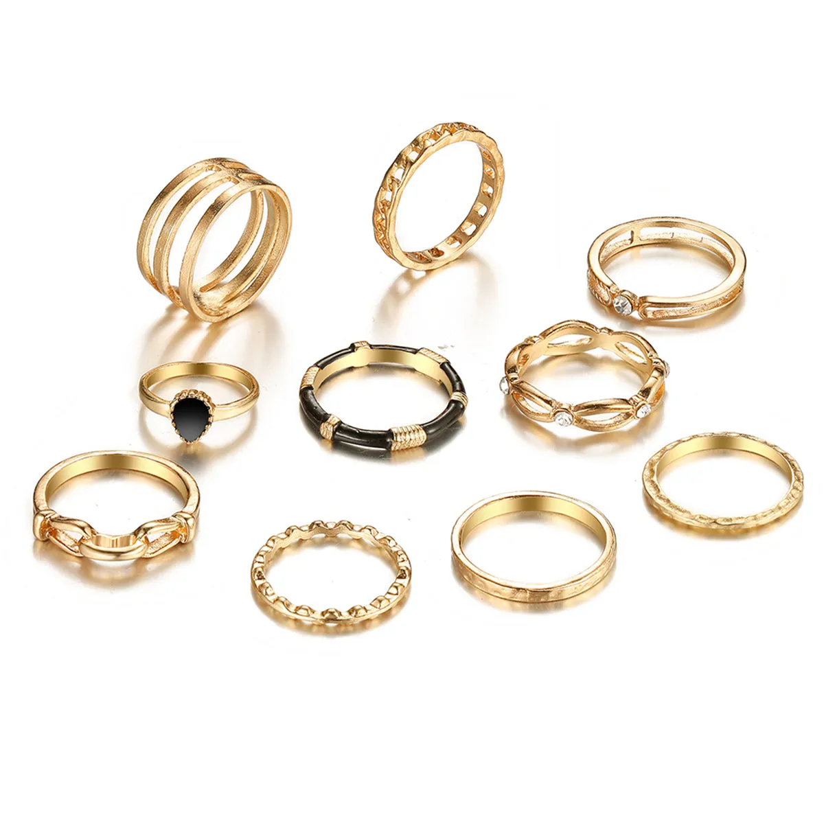 Cubic Zirconia & Enamel 18K Gold-Plated Layered Ring Set