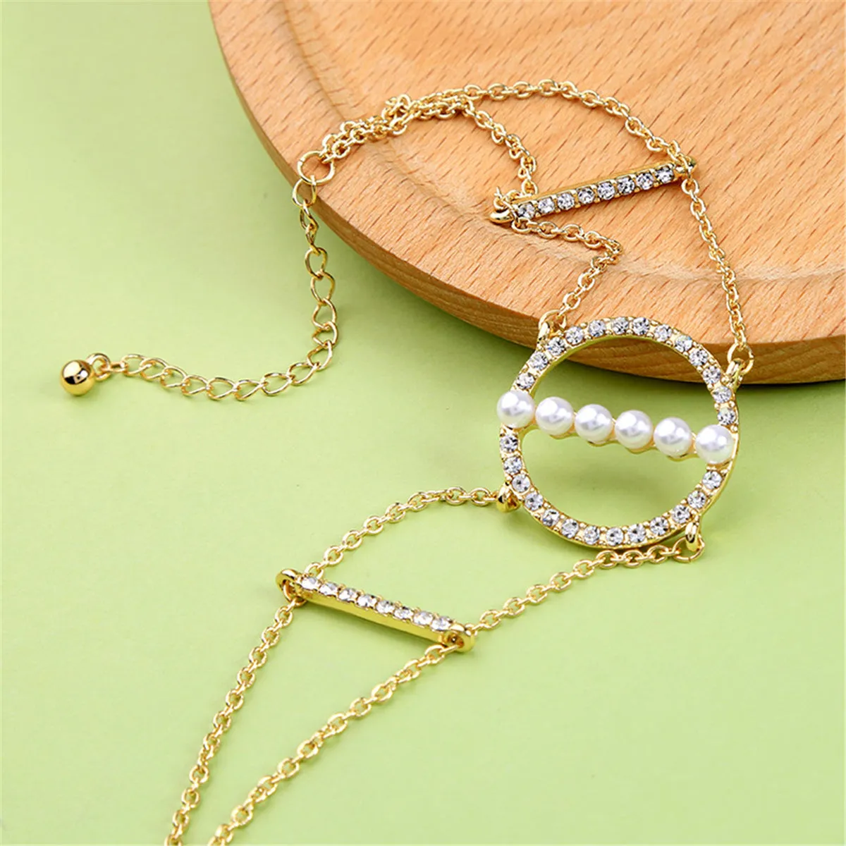 Cubic Zirconia & Pearl 18K Gold-Plated Open Circle Layered Bracelet