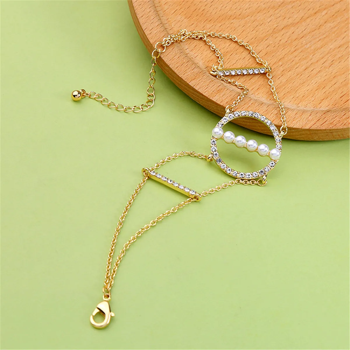 Cubic Zirconia & Pearl 18K Gold-Plated Open Circle Layered Bracelet