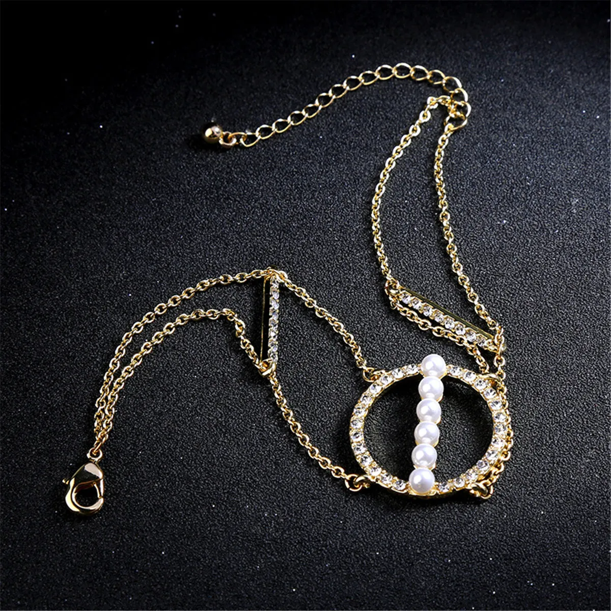 Cubic Zirconia & Pearl 18K Gold-Plated Open Circle Layered Bracelet