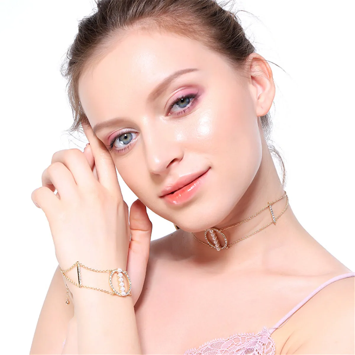 Cubic Zirconia & Pearl 18K Gold-Plated Open Circle Layered Bracelet