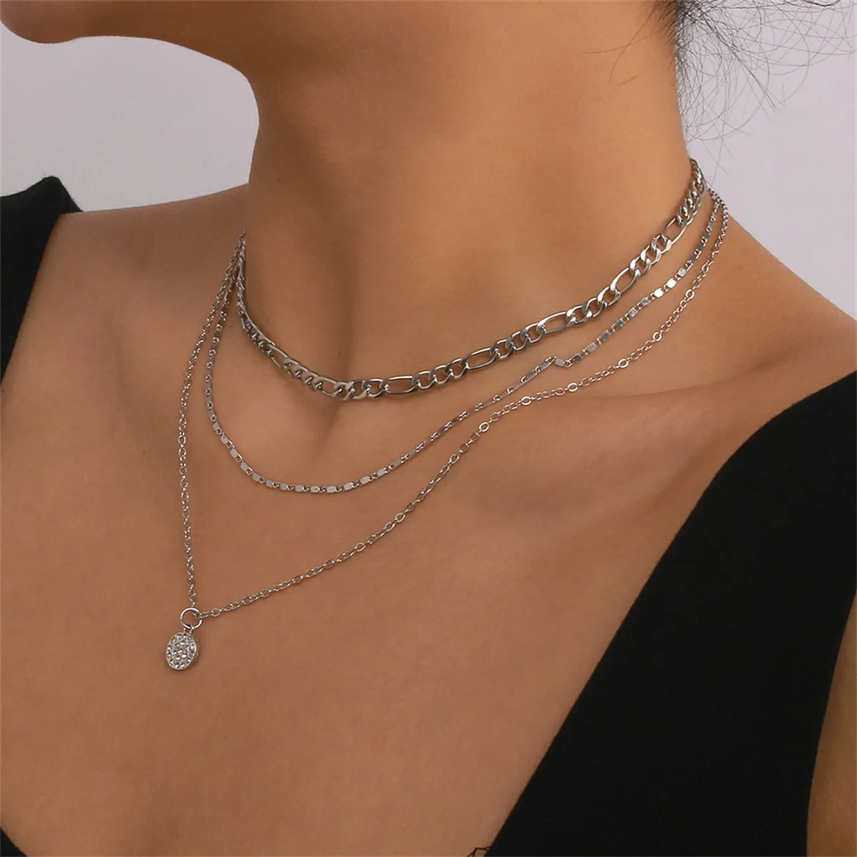 Cubic Zirconia & Silver-Plated Layered Chain Necklace Set