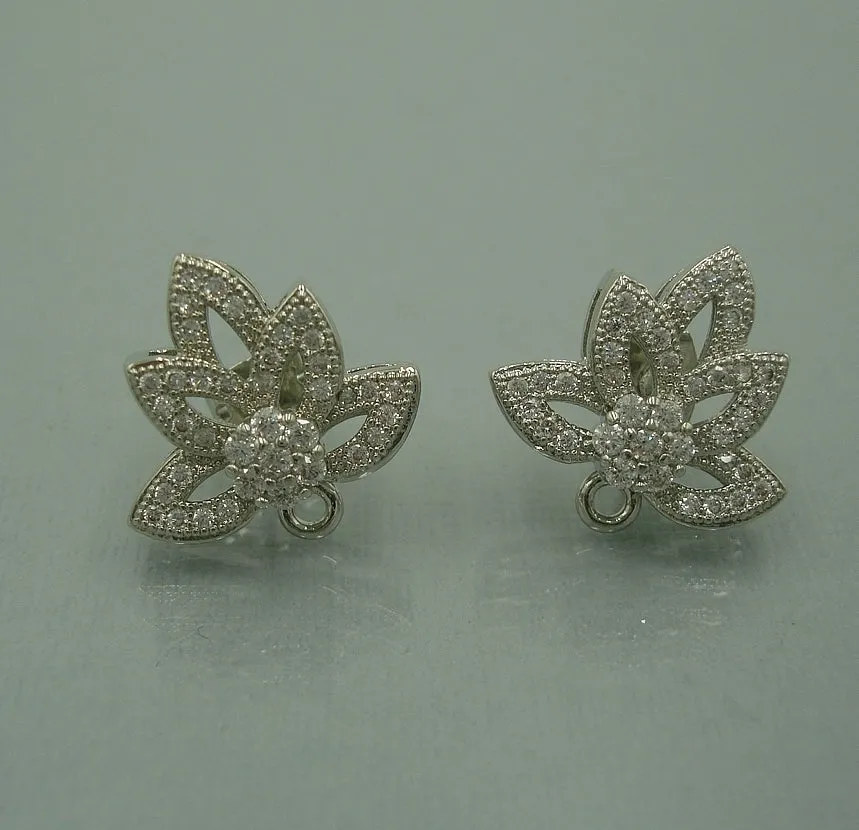 Cubic Zirconia CZ Rhodium Plated Earstud Earrings Post Findings