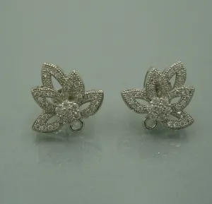 Cubic Zirconia CZ Rhodium Plated Earstud Earrings Post Findings