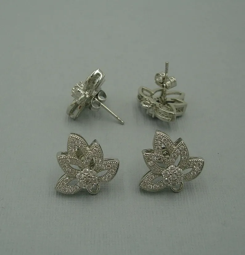 Cubic Zirconia CZ Rhodium Plated Earstud Earrings Post Findings