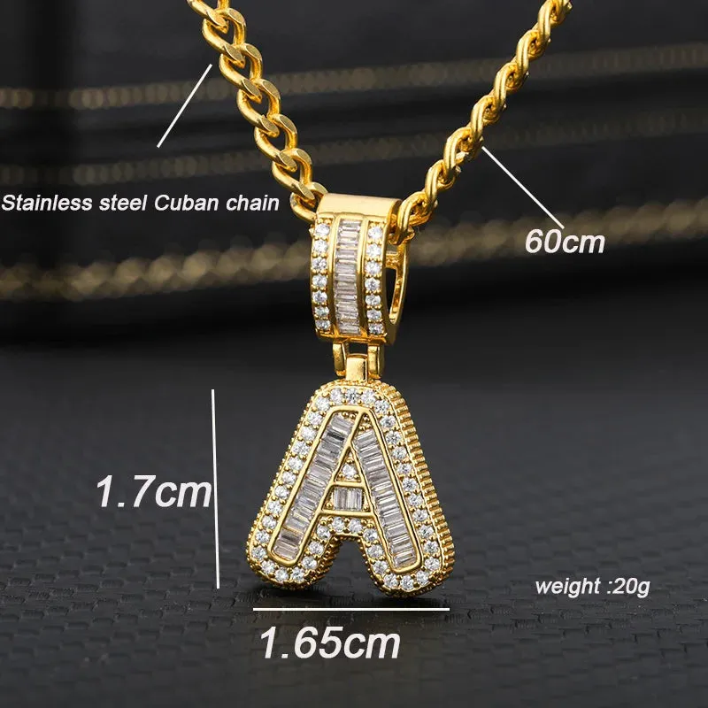 Cubic Zirconia Letters A-Z Pendant Necklaces Iced Out Rock Candy Style Initial Charms Necklace Fantastic Jewelry Gift
