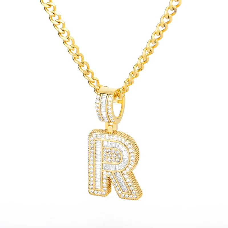 Cubic Zirconia Letters A-Z Pendant Necklaces Iced Out Rock Candy Style Initial Charms Necklace Fantastic Jewelry Gift