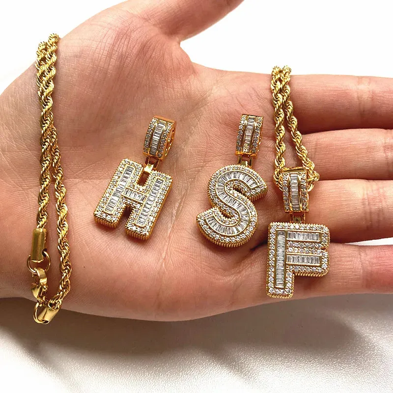 Cubic Zirconia Letters A-Z Pendant Necklaces Iced Out Rock Candy Style Initial Charms Necklace Fantastic Jewelry Gift