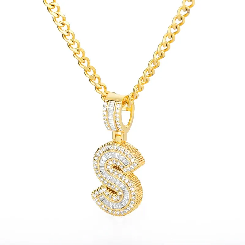 Cubic Zirconia Letters A-Z Pendant Necklaces Iced Out Rock Candy Style Initial Charms Necklace Fantastic Jewelry Gift