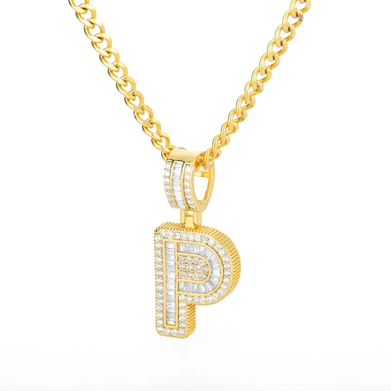 Cubic Zirconia Letters A-Z Pendant Necklaces Iced Out Rock Candy Style Initial Charms Necklace Fantastic Jewelry Gift