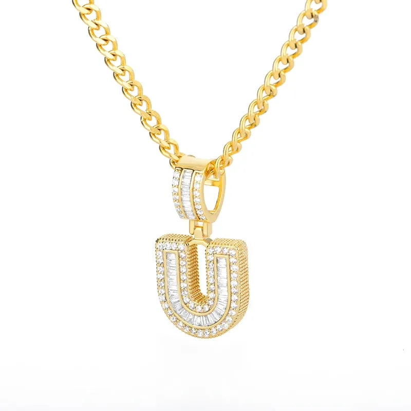 Cubic Zirconia Letters A-Z Pendant Necklaces Iced Out Rock Candy Style Initial Charms Necklace Fantastic Jewelry Gift