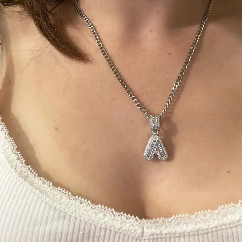 Cubic Zirconia Letters A-Z Pendant Necklaces Iced Out Rock Candy Style Initial Charms Necklace Fantastic Jewelry Gift