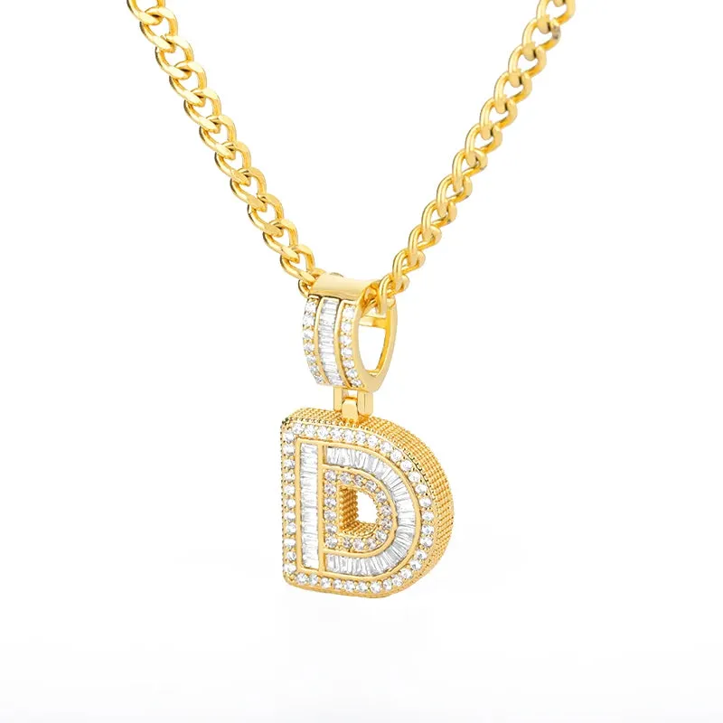 Cubic Zirconia Letters A-Z Pendant Necklaces Iced Out Rock Candy Style Initial Charms Necklace Fantastic Jewelry Gift