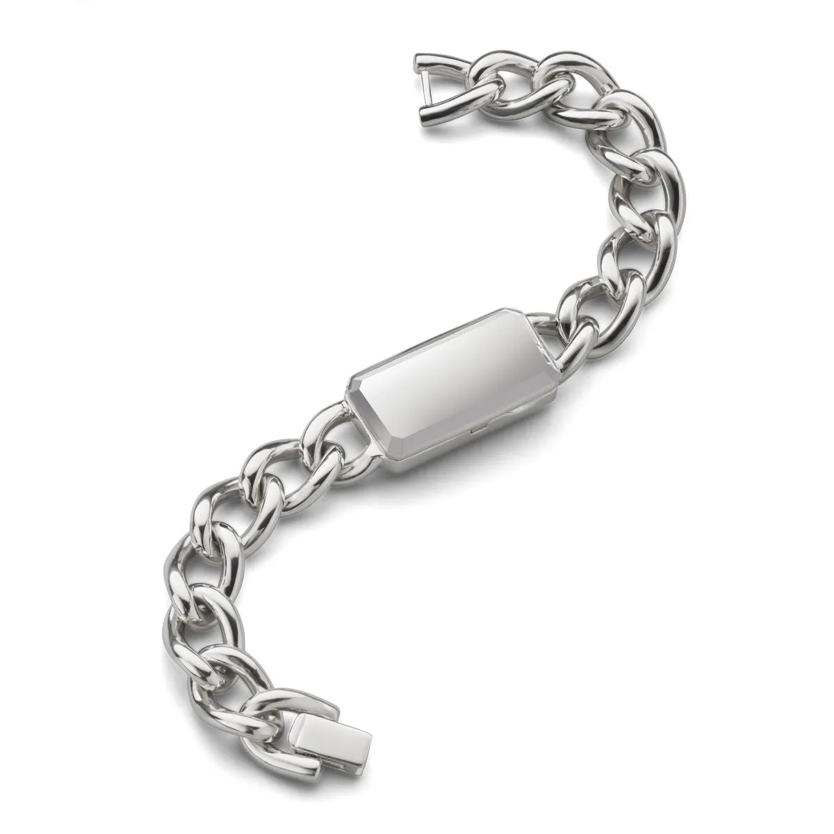 Curb Link Bracelet With Silver Rectangular Locket