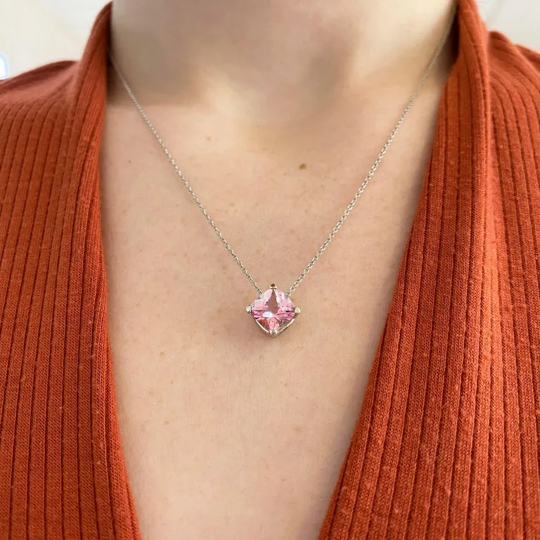 Cushion Pink Topaz Necklace