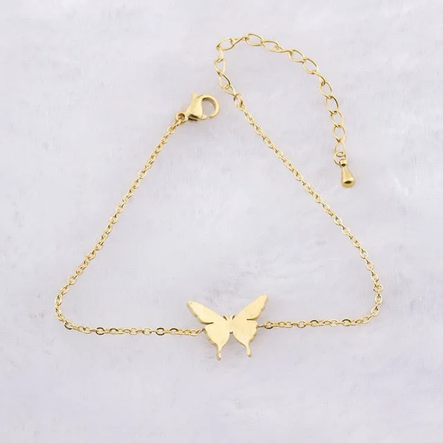 Cute Children Beautiful Butterfly Charm Bracelet for Girls Kids Women Gold Silver Color Best Friend Gift Stainless Steel Pulsera