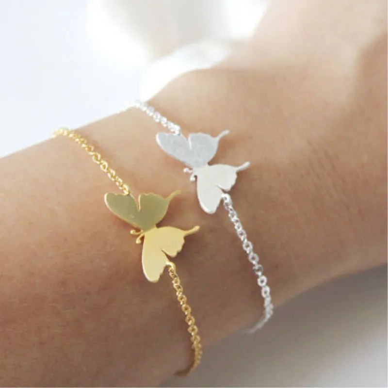 Cute Children Beautiful Butterfly Charm Bracelet for Girls Kids Women Gold Silver Color Best Friend Gift Stainless Steel Pulsera