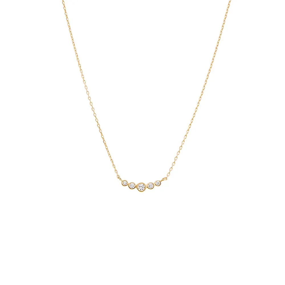CZ Bezel Curved Bar Pendant Necklace 14K