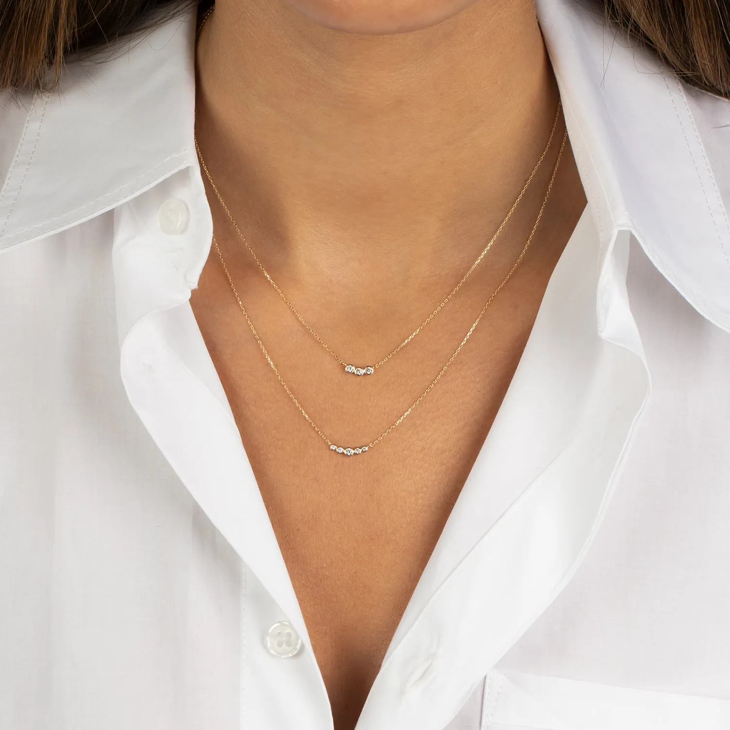 CZ Bezel Curved Bar Pendant Necklace 14K