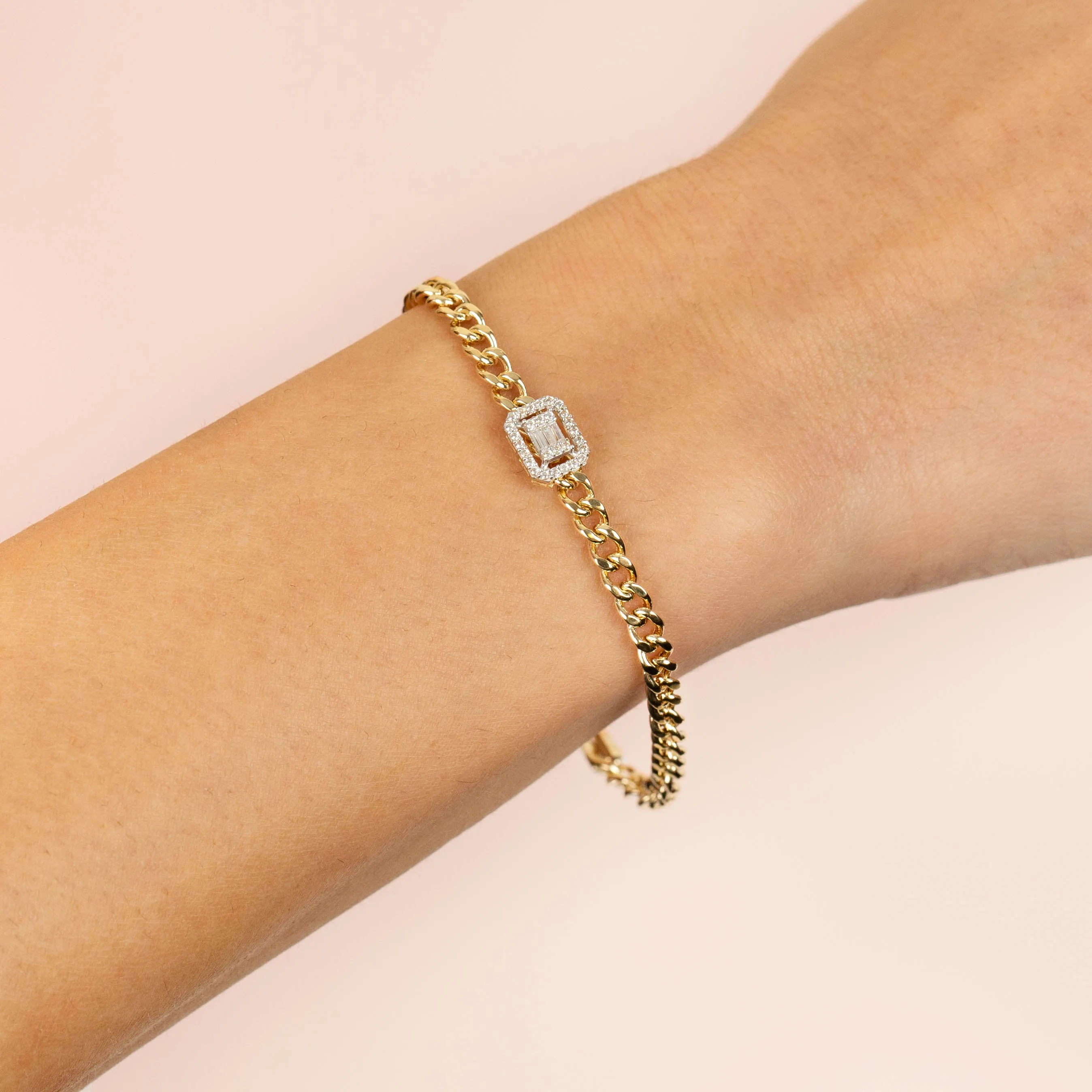 CZ Illusion Cuban Bracelet 14K