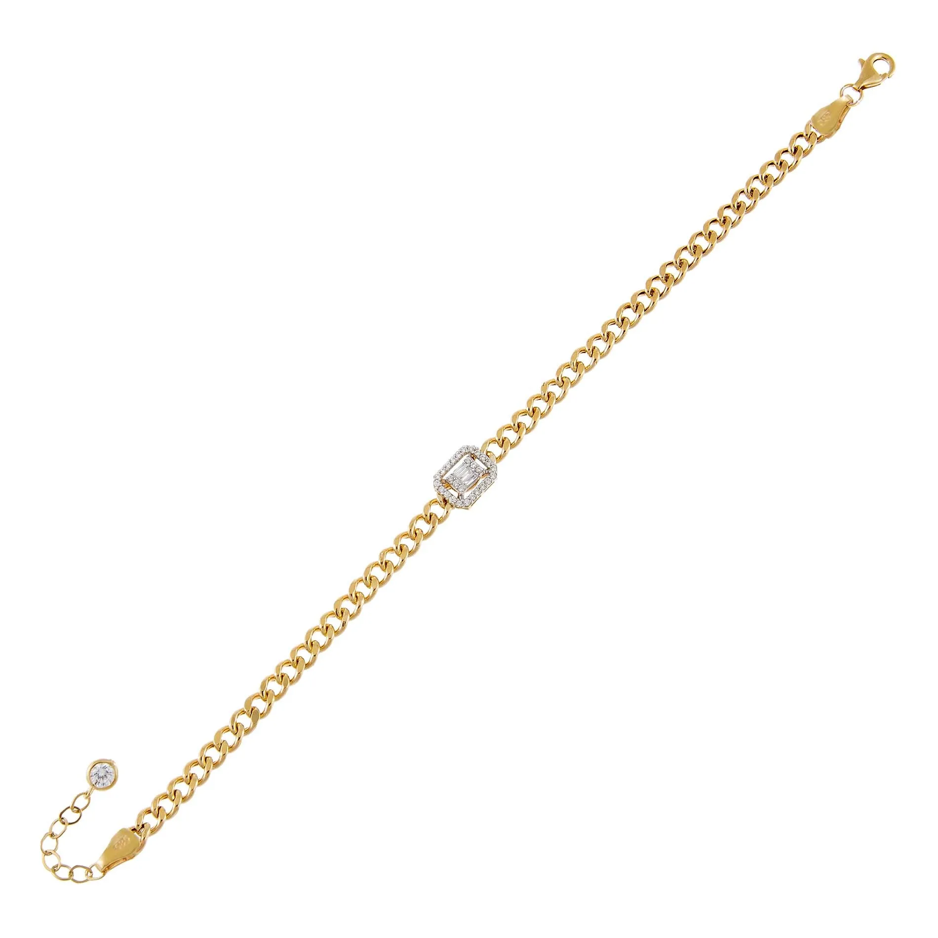 CZ Illusion Cuban Bracelet 14K