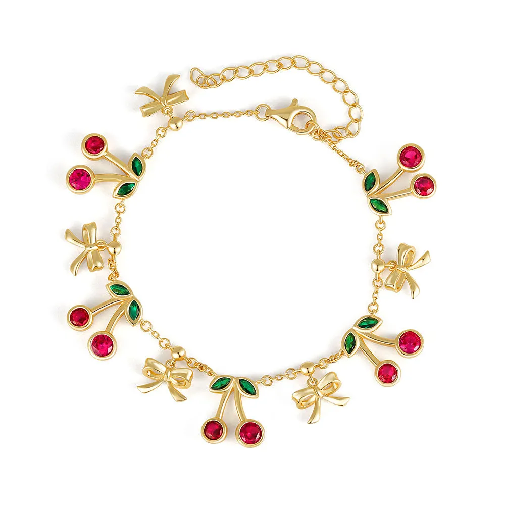 Dainty Cherry Charm Bracelet