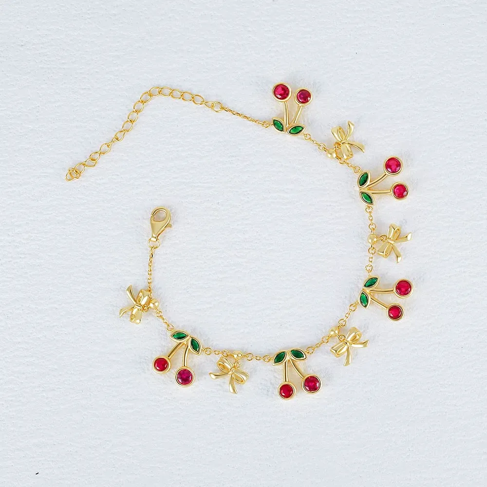 Dainty Cherry Charm Bracelet