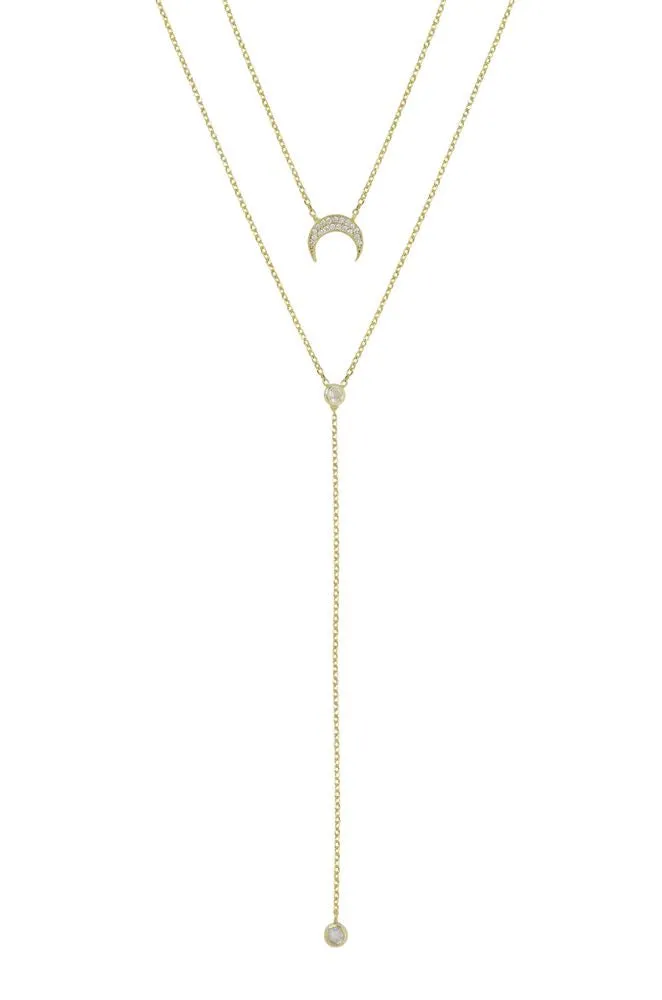 Dainty Layered Crescent Moon 18k Gold Plated Necklace Set
