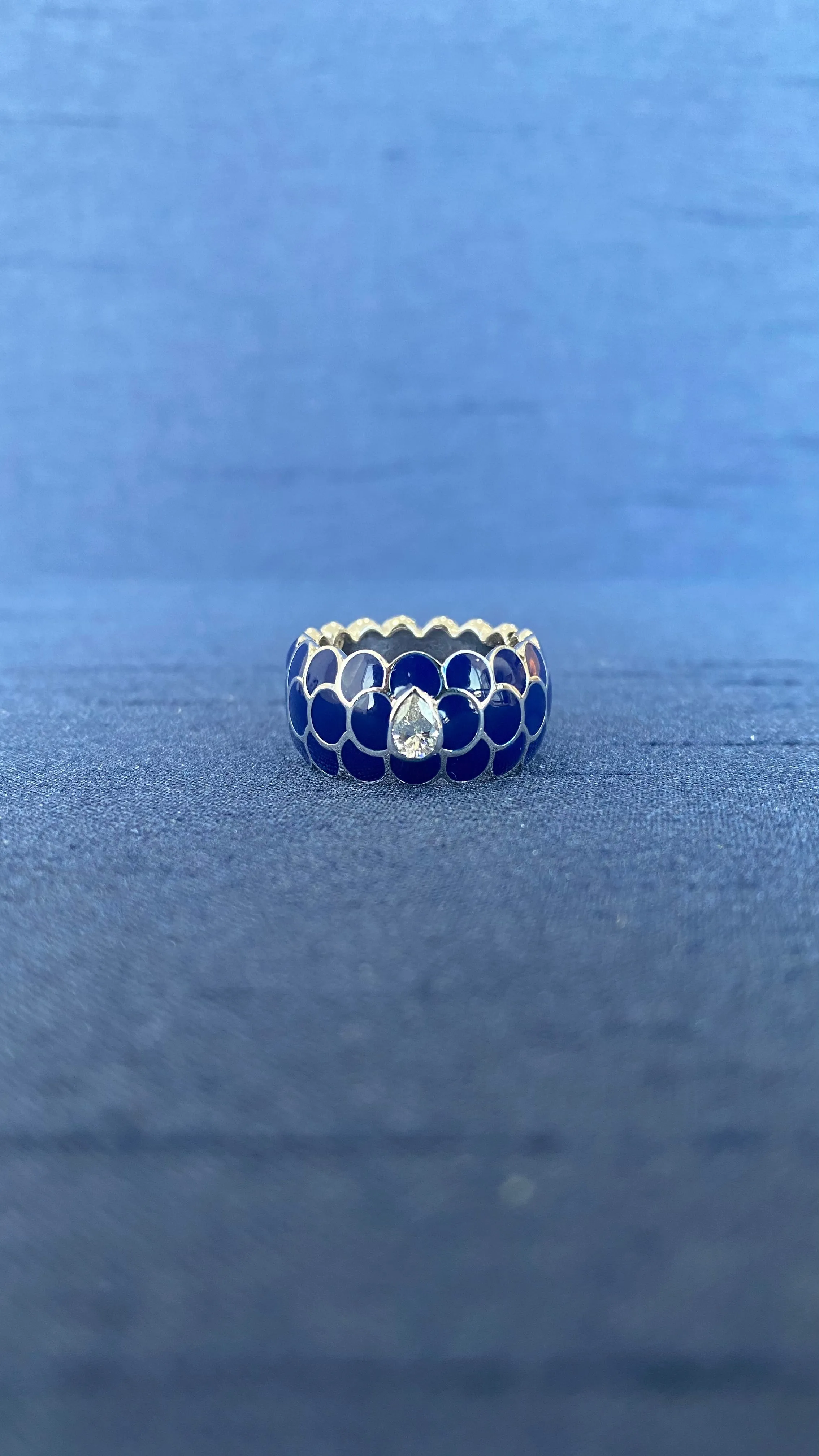 Design Enamel Rings with Pear Diamonds
