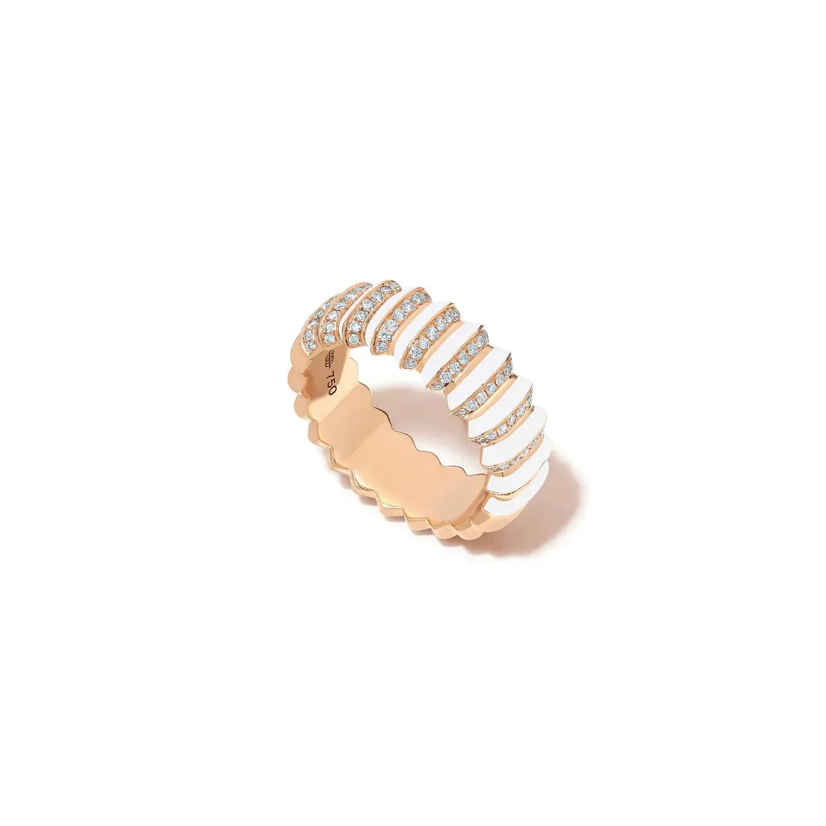 Diamond Borsh Bone White or Jet Black Enamel Band Ring