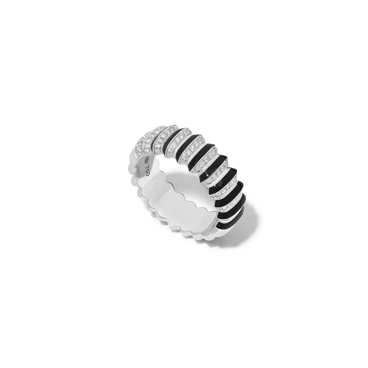 Diamond Borsh Bone White or Jet Black Enamel Band Ring
