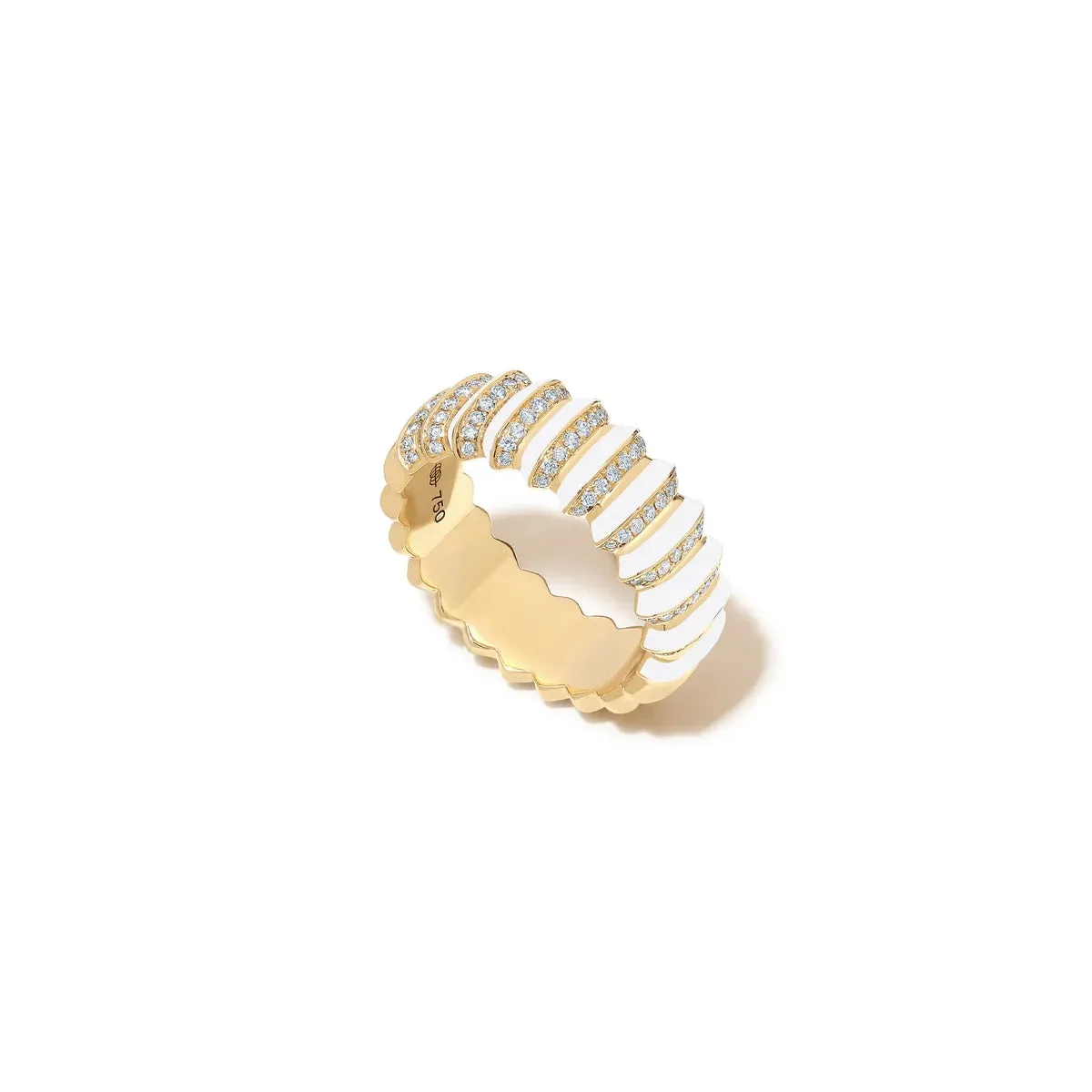 Diamond Borsh Bone White or Jet Black Enamel Band Ring