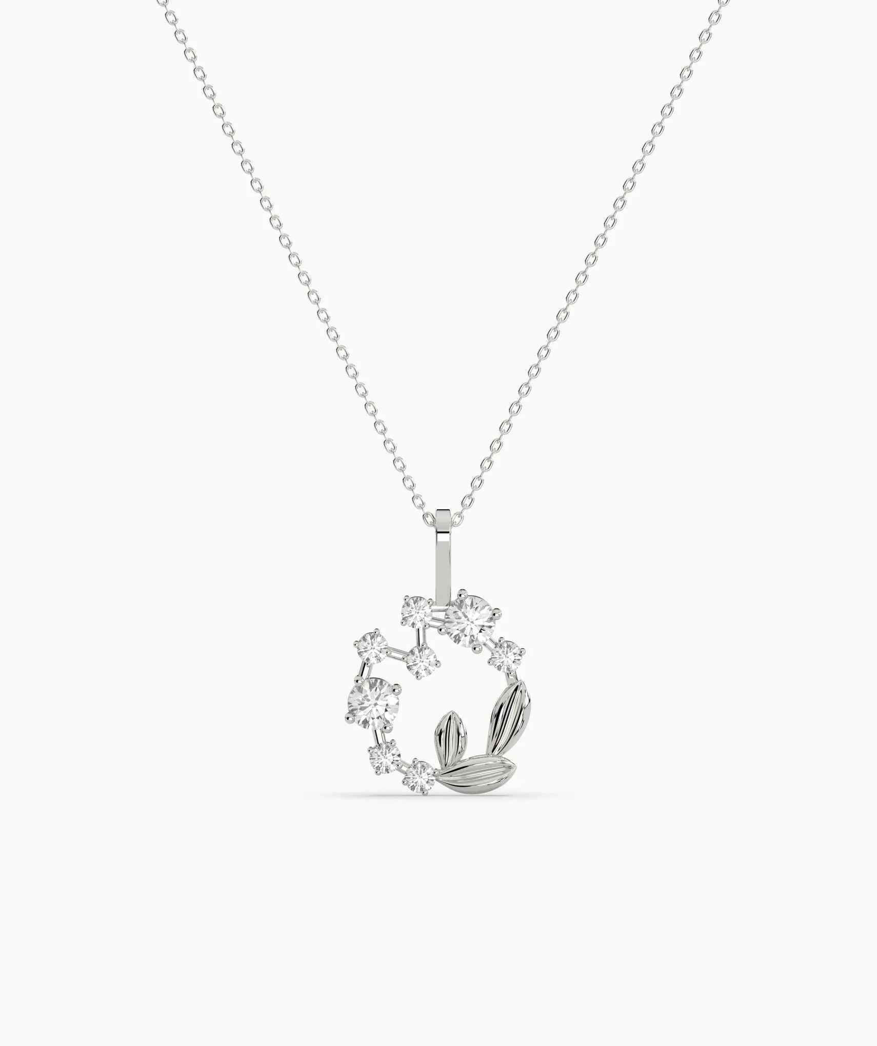 Diamond Circle Leaf Pendant