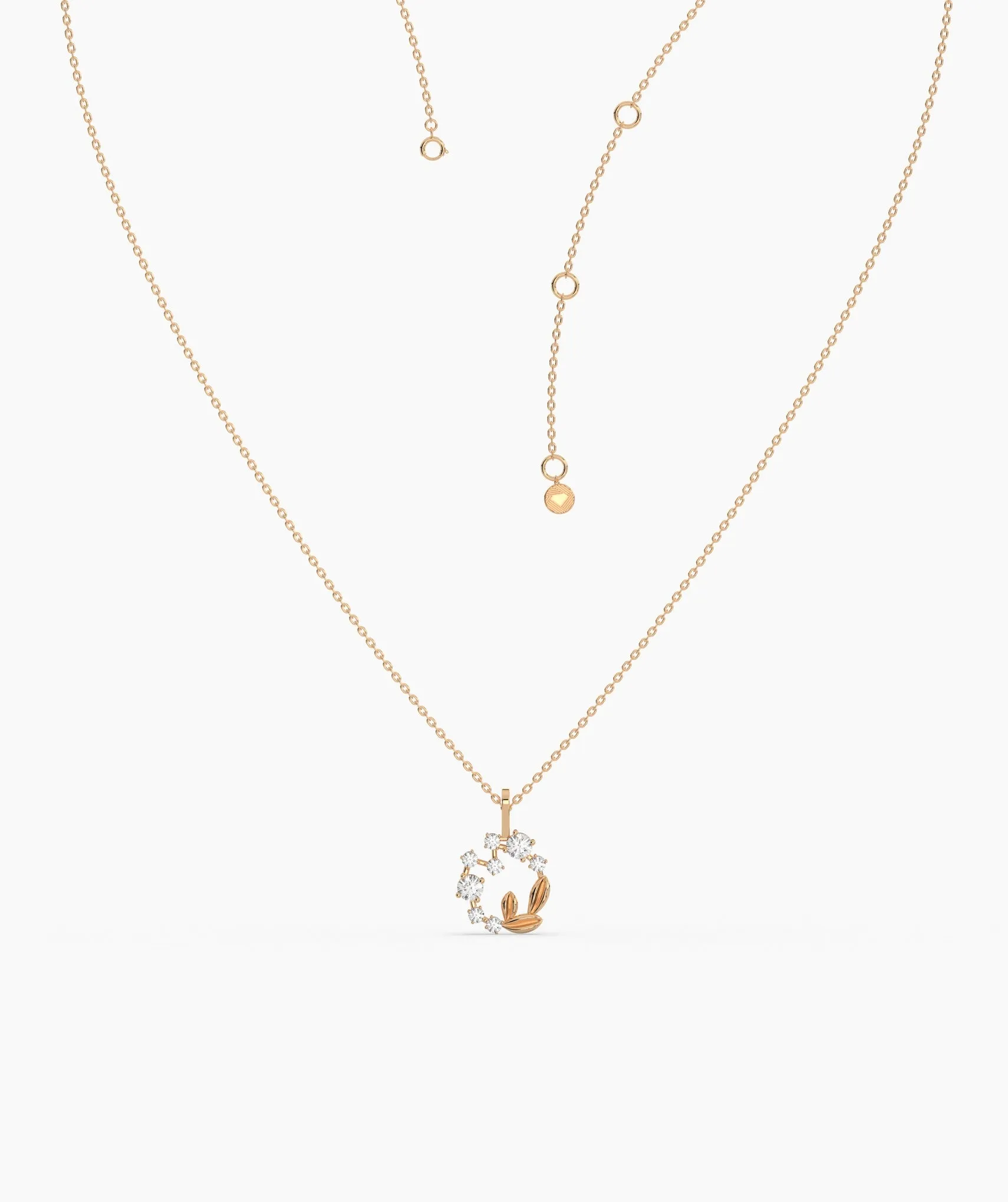 Diamond Circle Leaf Pendant