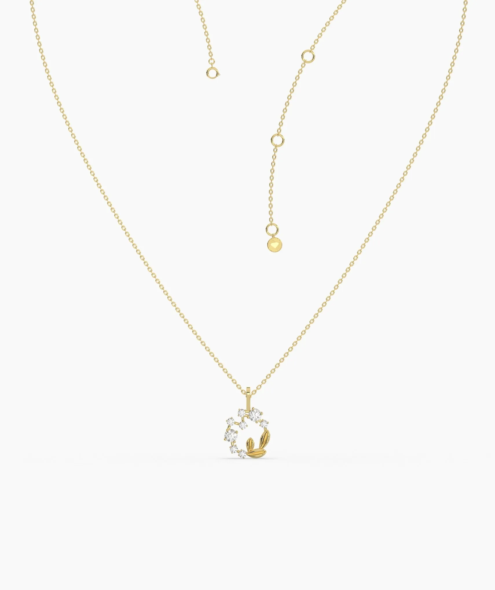 Diamond Circle Leaf Pendant