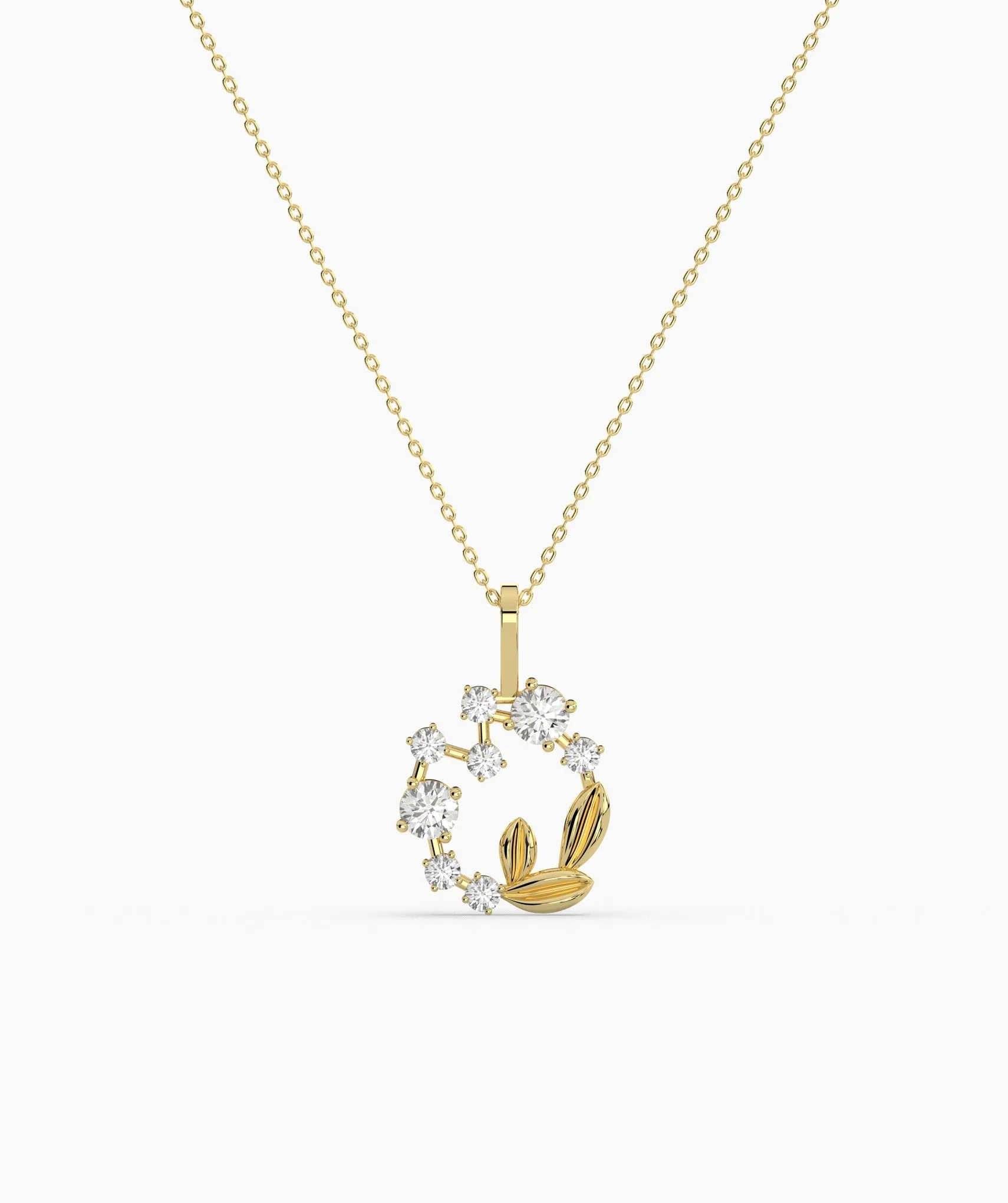 Diamond Circle Leaf Pendant