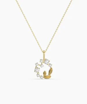 Diamond Circle Leaf Pendant